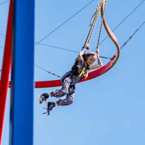  girl riding the skyrider at rand farm park